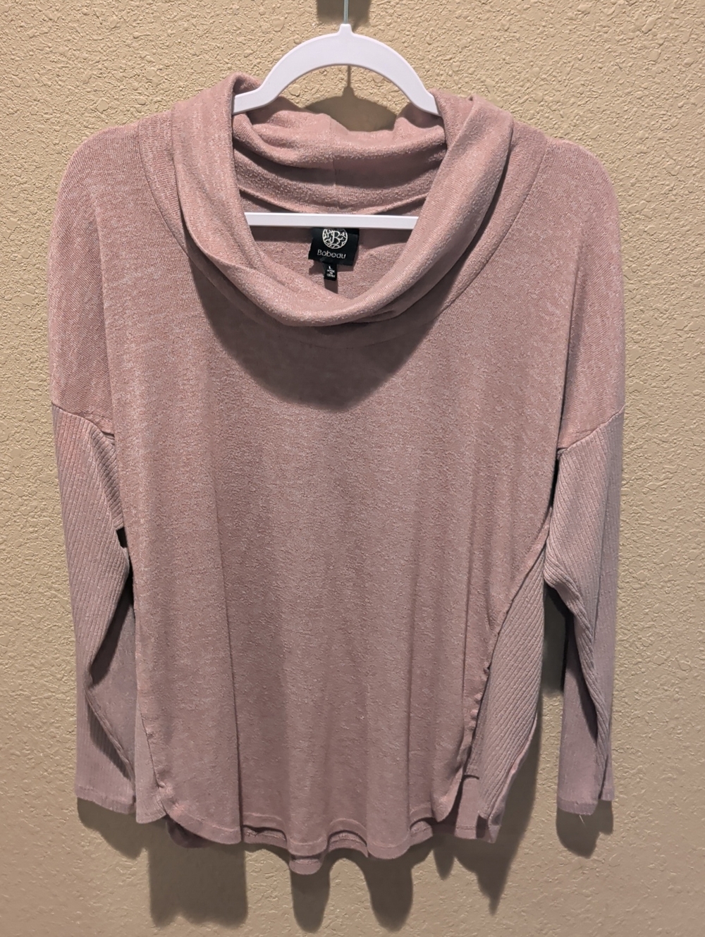 bobeau Blush Pink Cowl Neck Lightweight Sweater